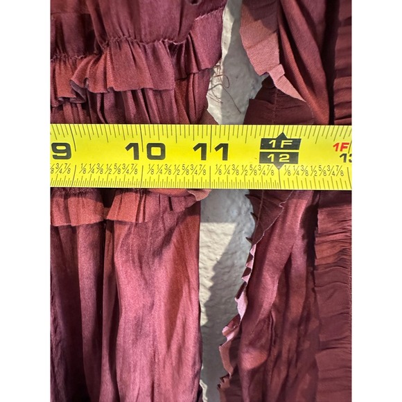 O.P.T. Rust Red Ruffle Tiered Mini Dress Smocked Waist Long Sleeve XS Boho - Picture 6 of 7